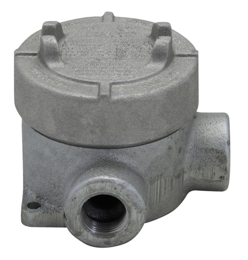 EAJL16 Condulet Type L Dust-Ignitionproof Explosionproof Round Raintight Conduit Outlet Box With Cover, 1/2 in, 3-3/16 in Cover Opening, 18.5 cu-in Capacity, Electro-Galvanized