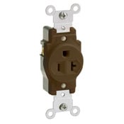 5891 1-Phase Heavy Duty Grounding Single Straight Blade Receptacle, 125 V AC, 20 A, 2 Poles, 3 Wires, Brown