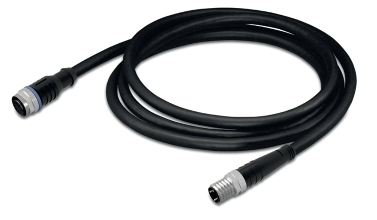 756-5501/030-010 Straight Sensor and Actuator Cable, 60 V AC/DC, M12/M8 End Connection, 1 m L, Polyurethane