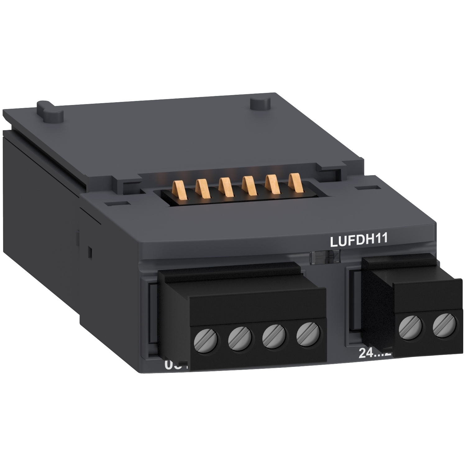 LUFDH11 TeSys Manual Reset Function Module, For Use With TeSys U LUCB, LUCC and LUCD Motor Starter, 24 to 240 V AC/DC, 1NO-1NC Contact, Front Side Mount, Plug-In Mount Mode, Thermal Overload Signaling, Screw Clamp Terminal