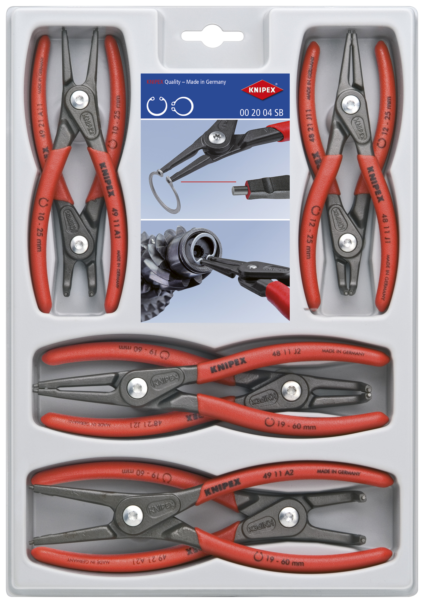 00 20 04 SB Circlip Pliers Set, External, Internal, 8 Pieces, Straight/90 deg Angled Jaw Surface