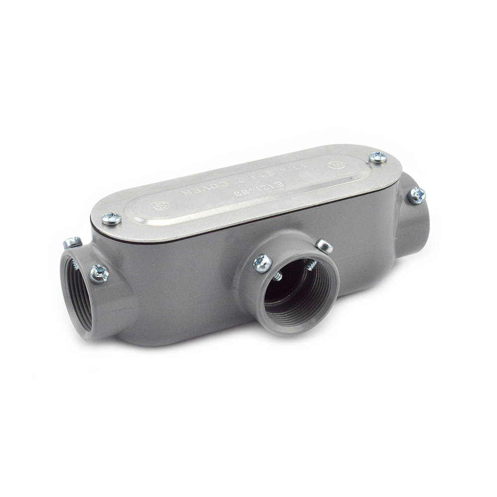 T-44CGC Bridgeport 5 Series Type T Combination Conduit Body With Cover and Gasket, 1-1/4 in Hub, 85, 30.5 cu-in, Aluminum, Enamel Coated