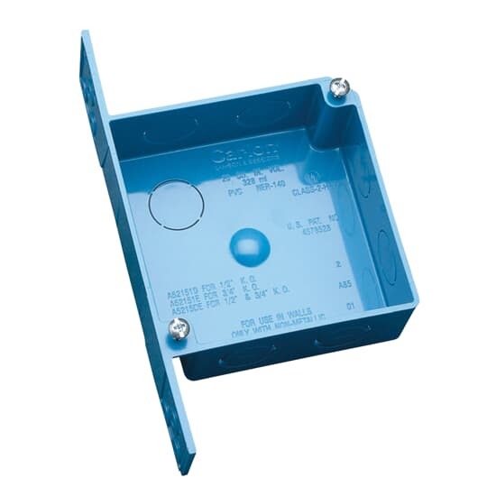 A52151D Carlon Non-Metallic Outlet Box, PVC, 20 cu-in Capacity, 2 Gangs, 7 Knockouts, 4 in H x 4 in W x 1-1/2 in D
