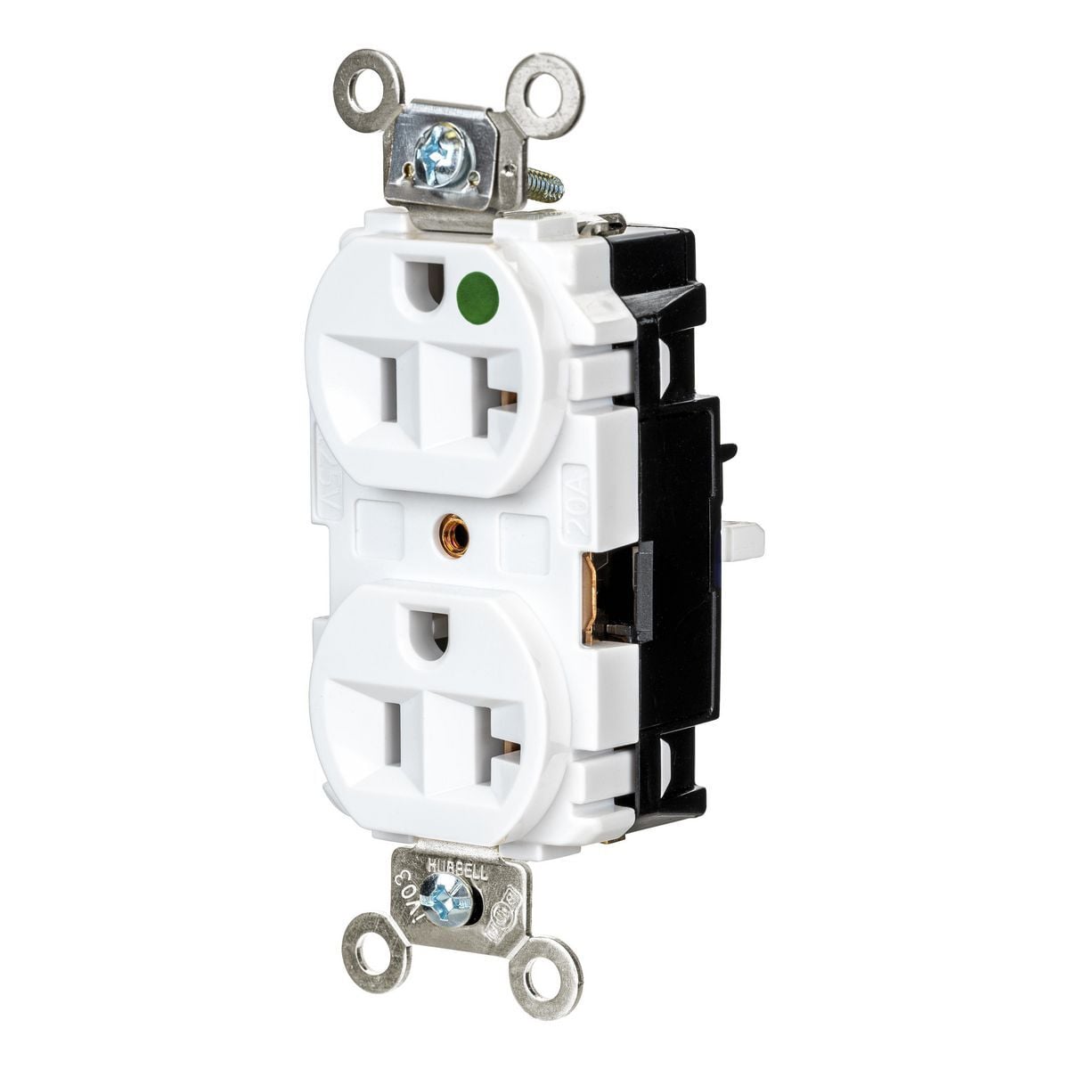 HBL8300STW EdgeConnect Straight Blade Receptacle, 125 V, 20 A, 2 Poles, 3 Wires, White