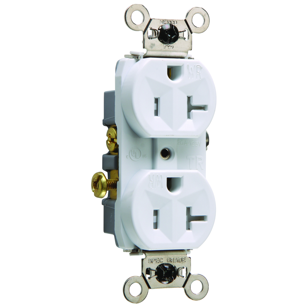 WR20TRW 20 Amp 125V Commercial Grade Duplex Receptacle, White