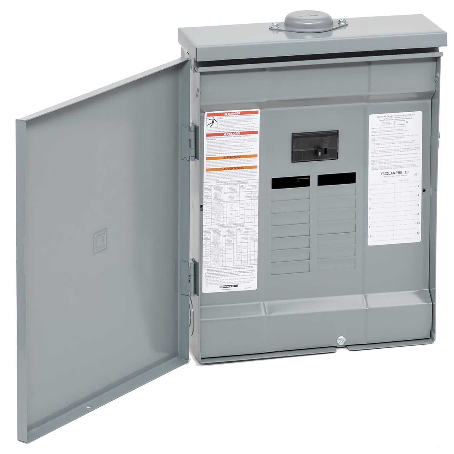 QO112M100PRB 1-Phase Convertible Main Breaker Load Center, 120/240 V, 100 A, 3 W Power Rating, 1 Poles