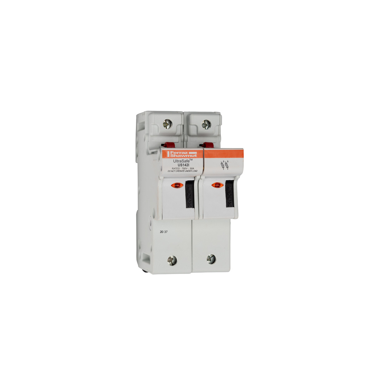 H331138 UltraSafe US14 Modular Fuse Holder, 750 V AC/DC, 50 A, 14 to 2 AWG Wire, 2 Poles