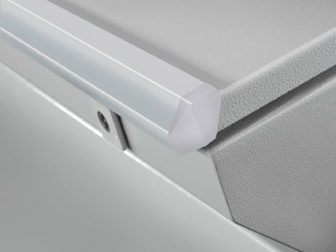 6731120 Strip, For Use With TP Desk Unit and Top Piece Type Enclosure Type Enclosure, Retro-Fitting, Light Gray Plastic Cover Cap, Aluminum