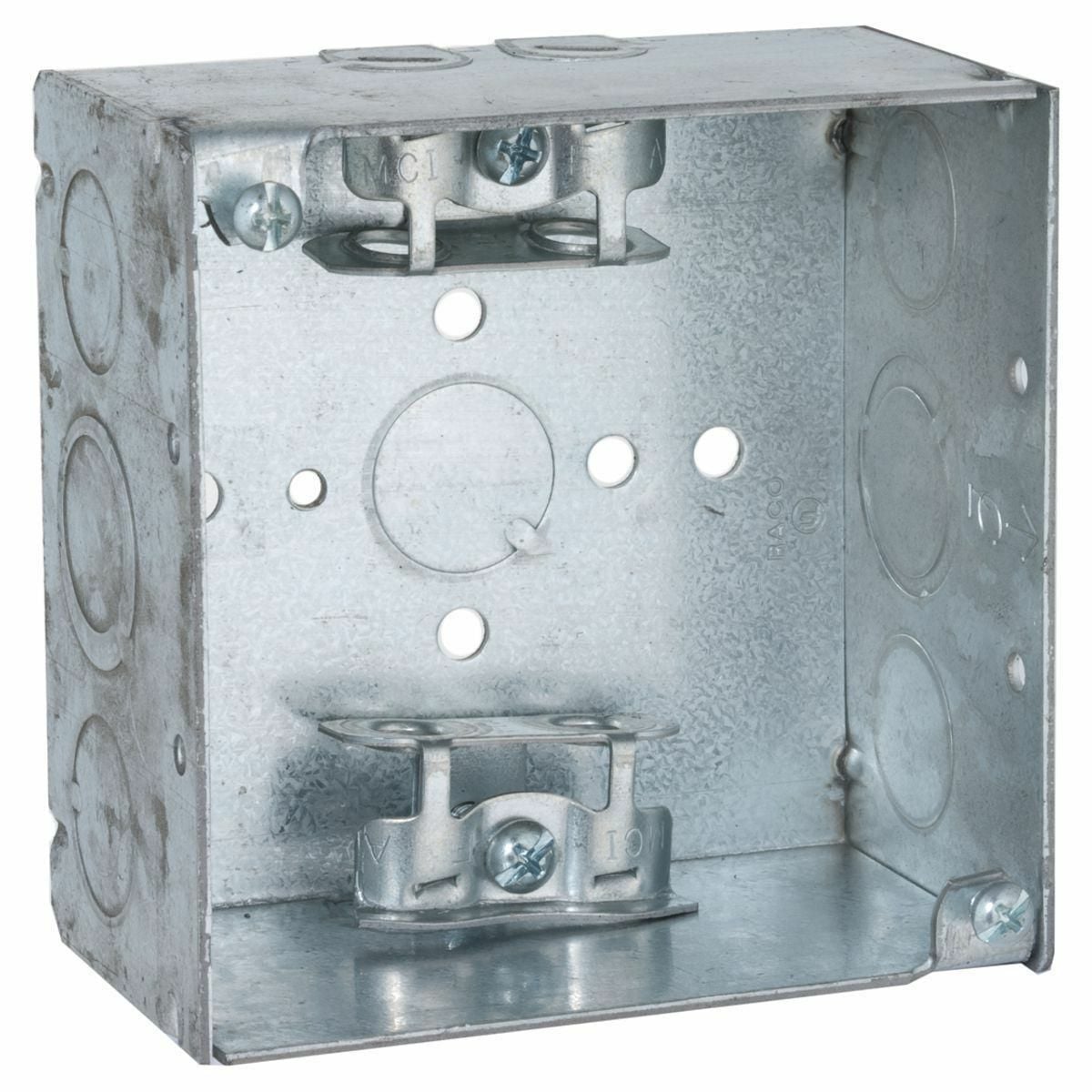 248 Square Box, Steel, 30.3 cu-in Capacity, (11) Knockouts, 4 in H x 4 in W x 2-1/8 in D