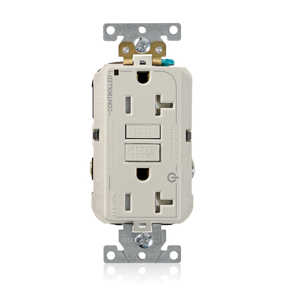 G5362-2TT SmartlockPro 2-Plug Controlled Dual Marked Duplex Extra Heavy Duty Self-Test Self-Grounding Tamper-Resistant GFCI Receptacle, 125 V AC, 20 A, 2 Poles, 3 Wires, Light Almond