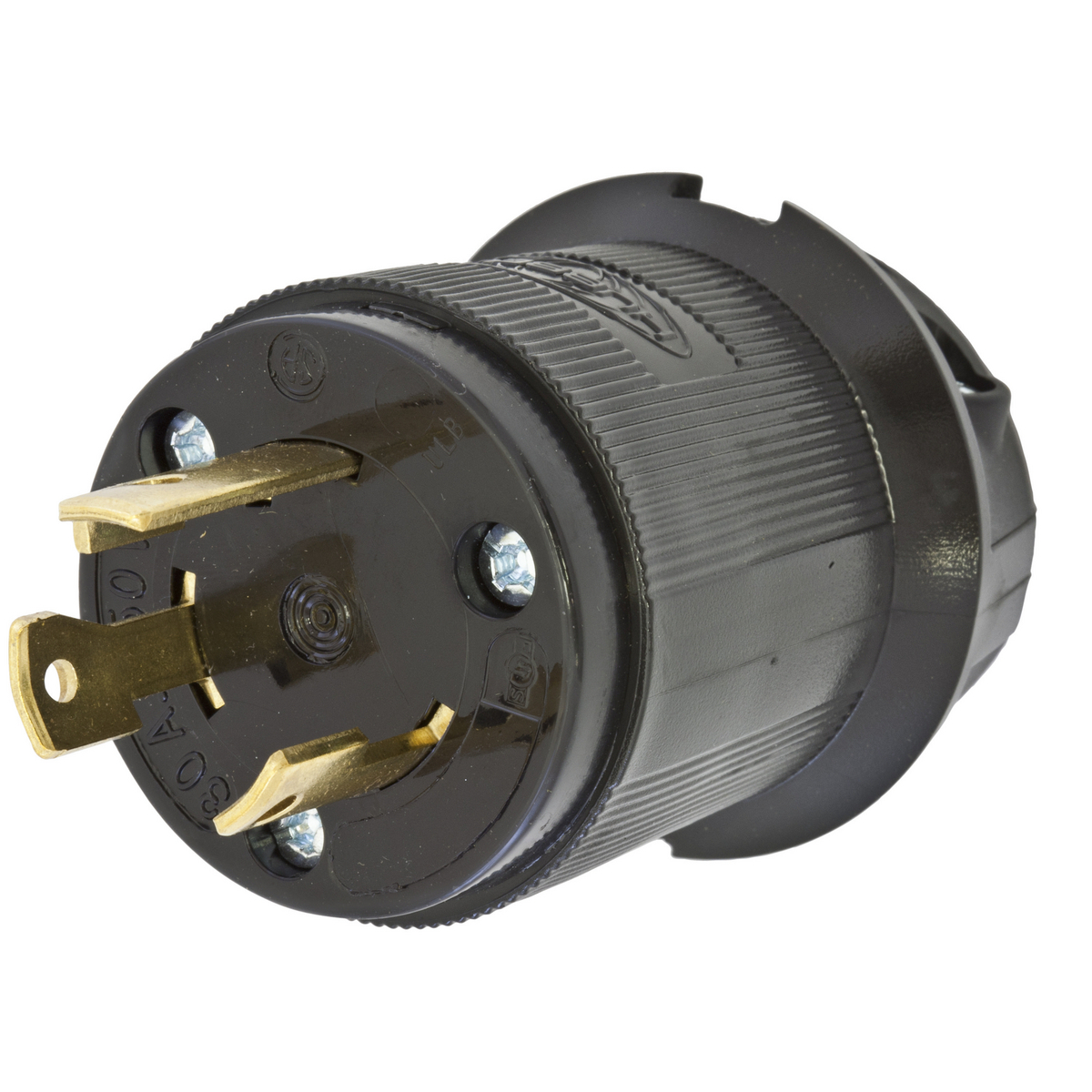 HBL2621EBK 1-Phase Grounding Male Locking Plug With Removable Insert and Large Cord Clamp, 250 V AC, 30 A, 2 Poles, 3 Wires, Black