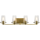 This Alton 4 light bath light in Natural Brass combines industrial-era detailing and soft modern style. While itfts in;nuts & boltin; hardware accents create a look that works in both traditional or modern baths.