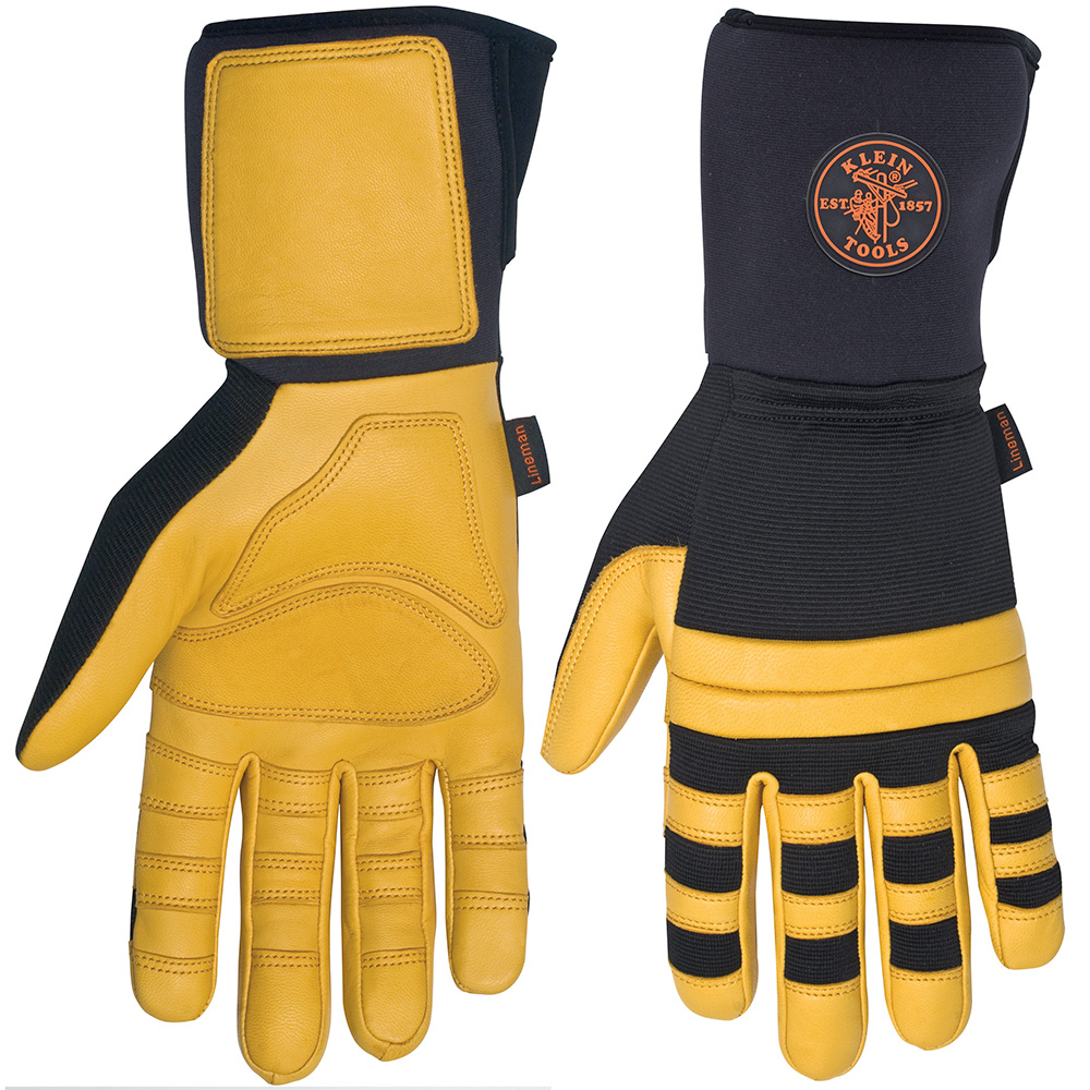 40084 Multi-Purpose Lineman Work Gloves, XL, Leather/Neoprene Cuff, Black/Yellow, 4 in L