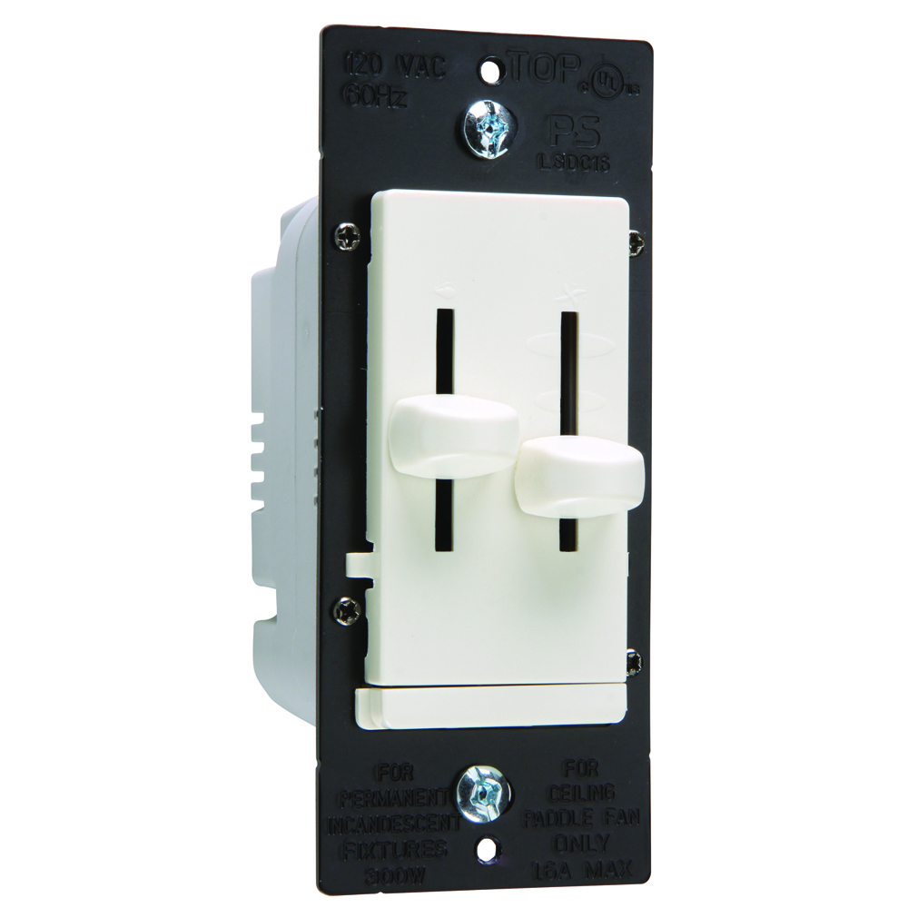 LSDC16LAV Wattstopper LS 1-Pole Dimmer Fan Control Switch, 120 V AC, 1.6 A, Slide Operational Mode, Thermoplastic, Light Almond
