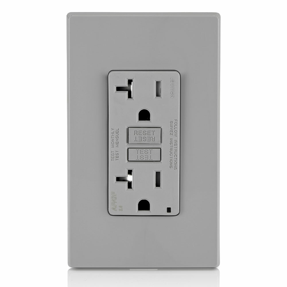 AGTR2-GY Decora Dual Function Monochromatic Tamper-Resistant AFCI/GFCI Receptacle, 125 V AC, 20 A, 2 Poles, 3 Wires, Gray
