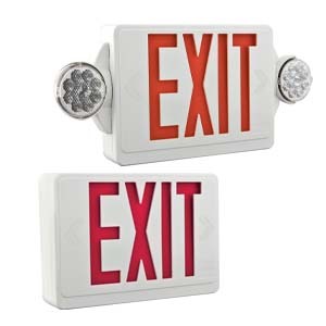 LHQM LED R HO SD R0 M6 Quantum LED Emergency Unit and Exit Sign Combo, Thermoplastic, White, Red, High Output Nickel-Cadmium Battery w/ self-diagnostics