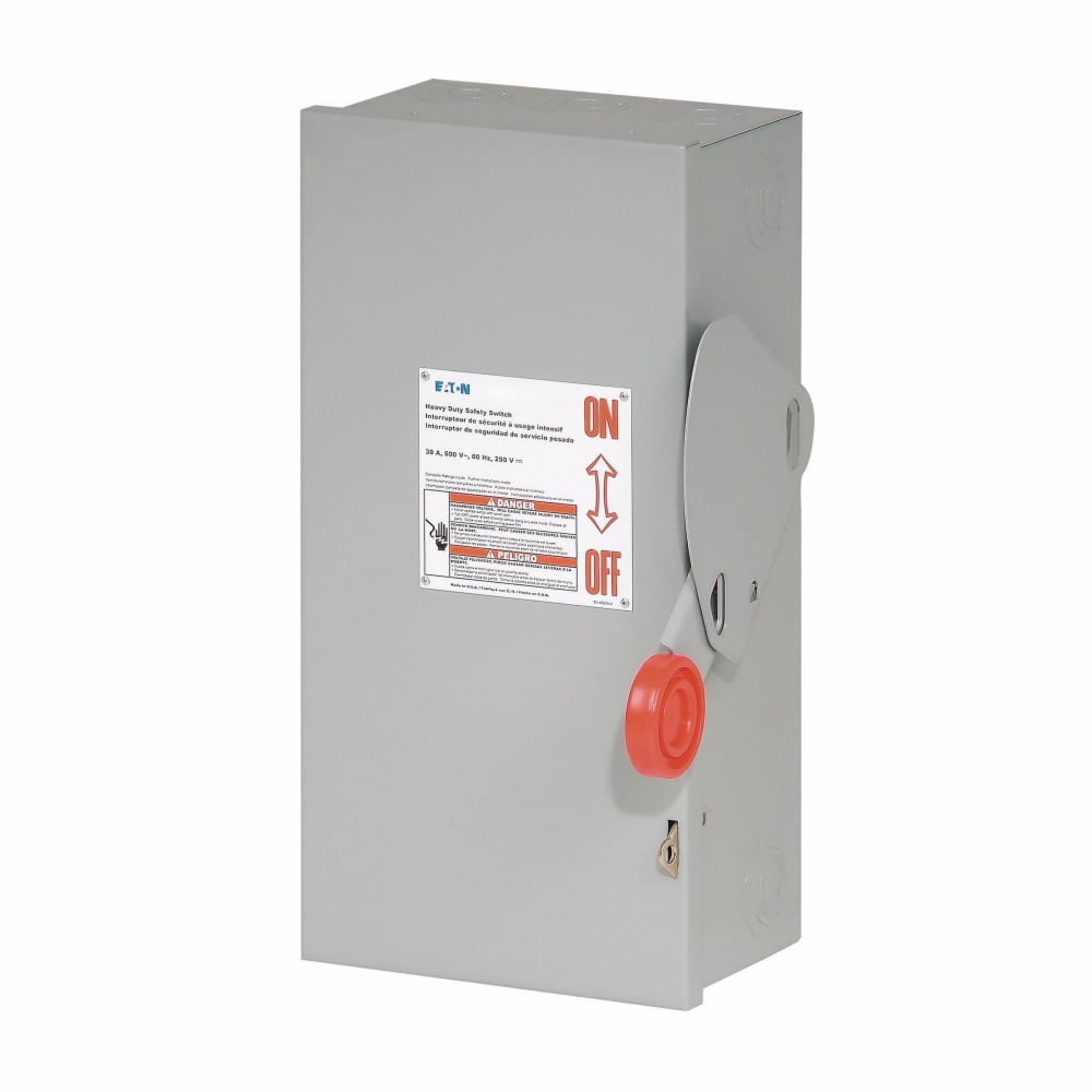 DH261NGK Heavy Duty Fusible Single Throw Safety Switch With Neutral, 600 V AC, 30 A, 7.5 hp, 10 hp, 15 hp, DPST Contact, 2 Poles