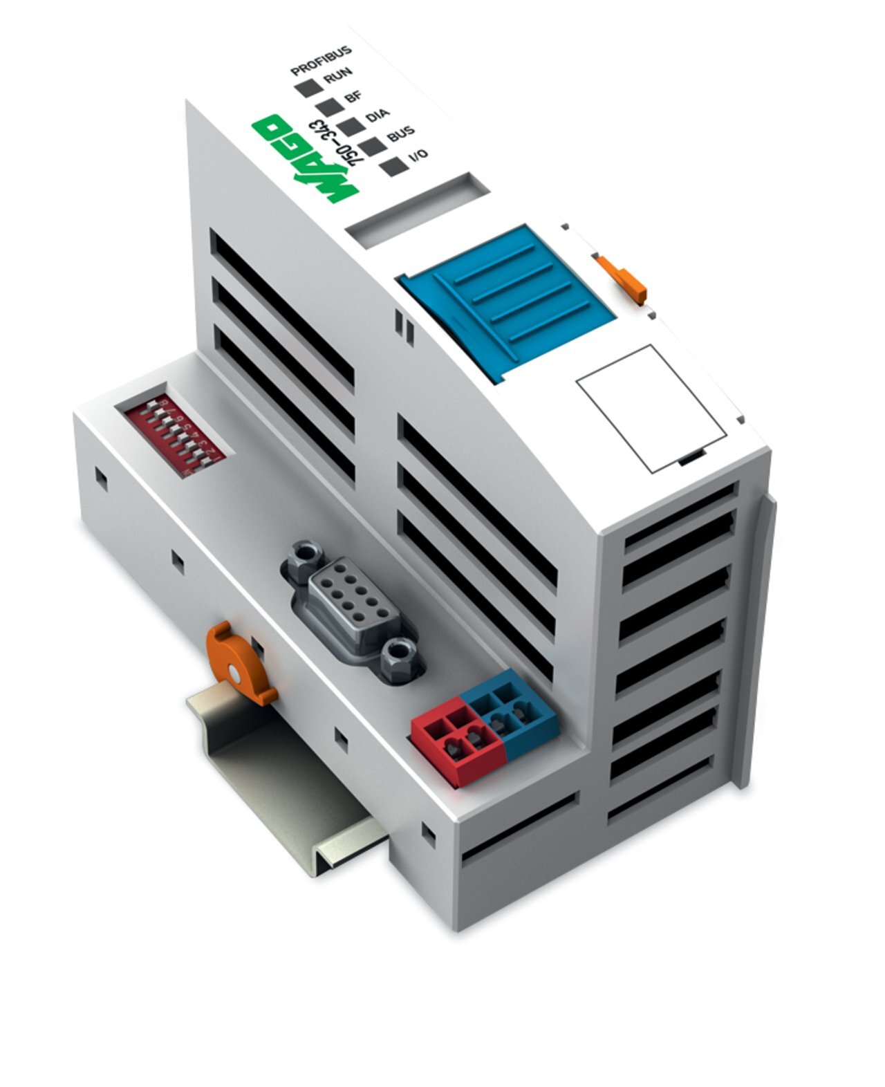 750-343 Fieldbus Coupler, 3.811 in H x 1.949 in W x 2.831 in D, Polycarbonate/Polyamide 6.6, Light Gray