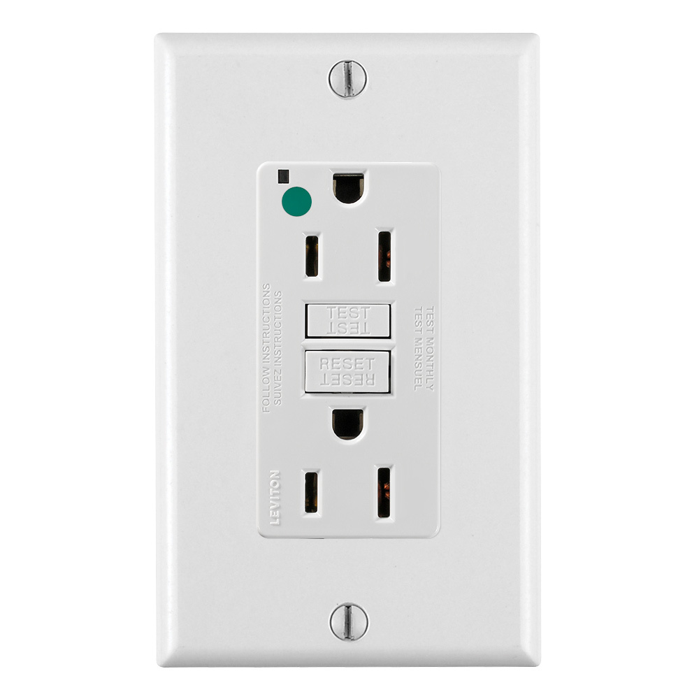 GFNT1-HGW SmartlockPro Slim Feed Through Non-Tamper Resistant Self-Test GFCI Receptacle, 125 V AC, 15 A, 2 Poles, 3 Wires, White