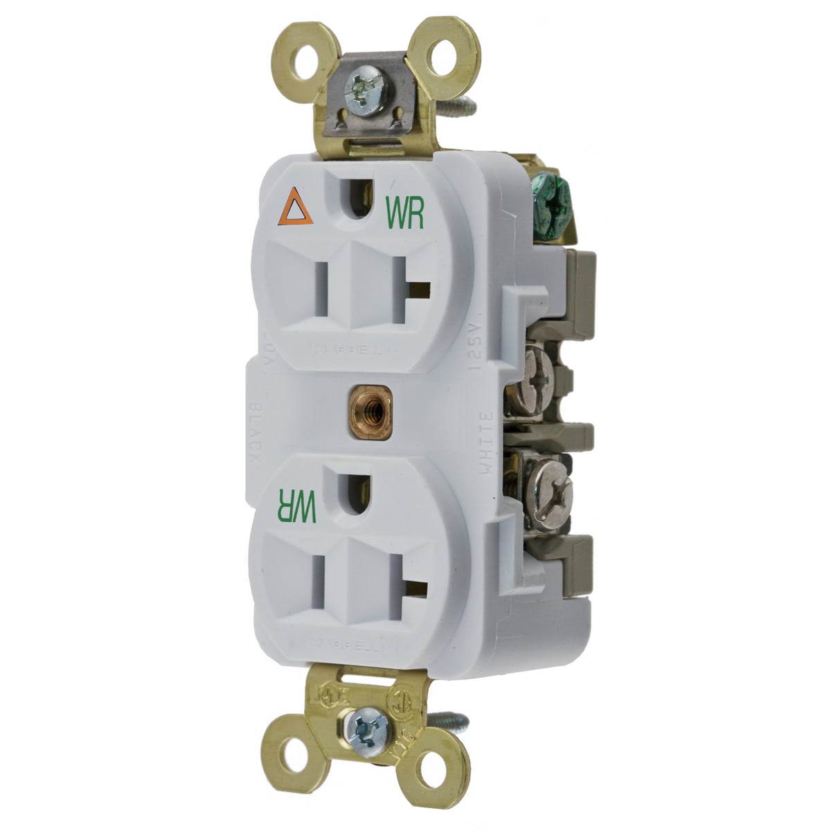 IG5362WWR 1-Phase Extra Heavy Duty Duplex Isolated Ground Standard Traditional Weather-Resistant Screw Mount Straight Blade Receptacle, 125 V AC, 20 A, 2 Poles, 3 Wires, White