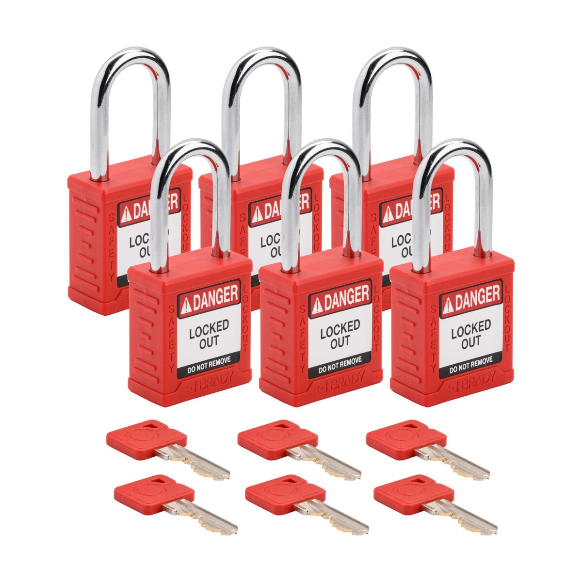SDPL-RED-38ST-KA6 SDPL Safety Lockout Padlock, Keyed Alike/Master Key, Red, Plastic Body, 0.25 in Dia Shackle x 1.5 in H x Steel Shackle