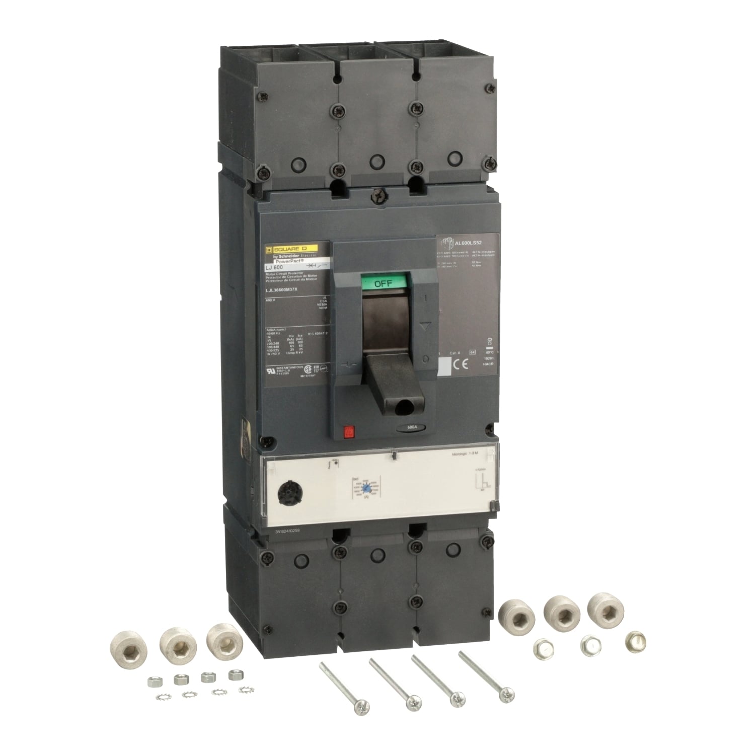 LLL36600M37X PowerPact L Motor Circuit Protector, 600 V AC, 600 A, 50 kA at 600 V AC/100 kA at 480 V AC/125 kA at 240 V AC Interrupt, 3 Poles, Magnetic Trip