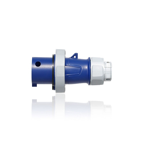 420P9WLEV LEV Series Watertight Pin and Sleeve Plug, 250 V AC, 20 A, 3 Poles, 4 Wires, Blue