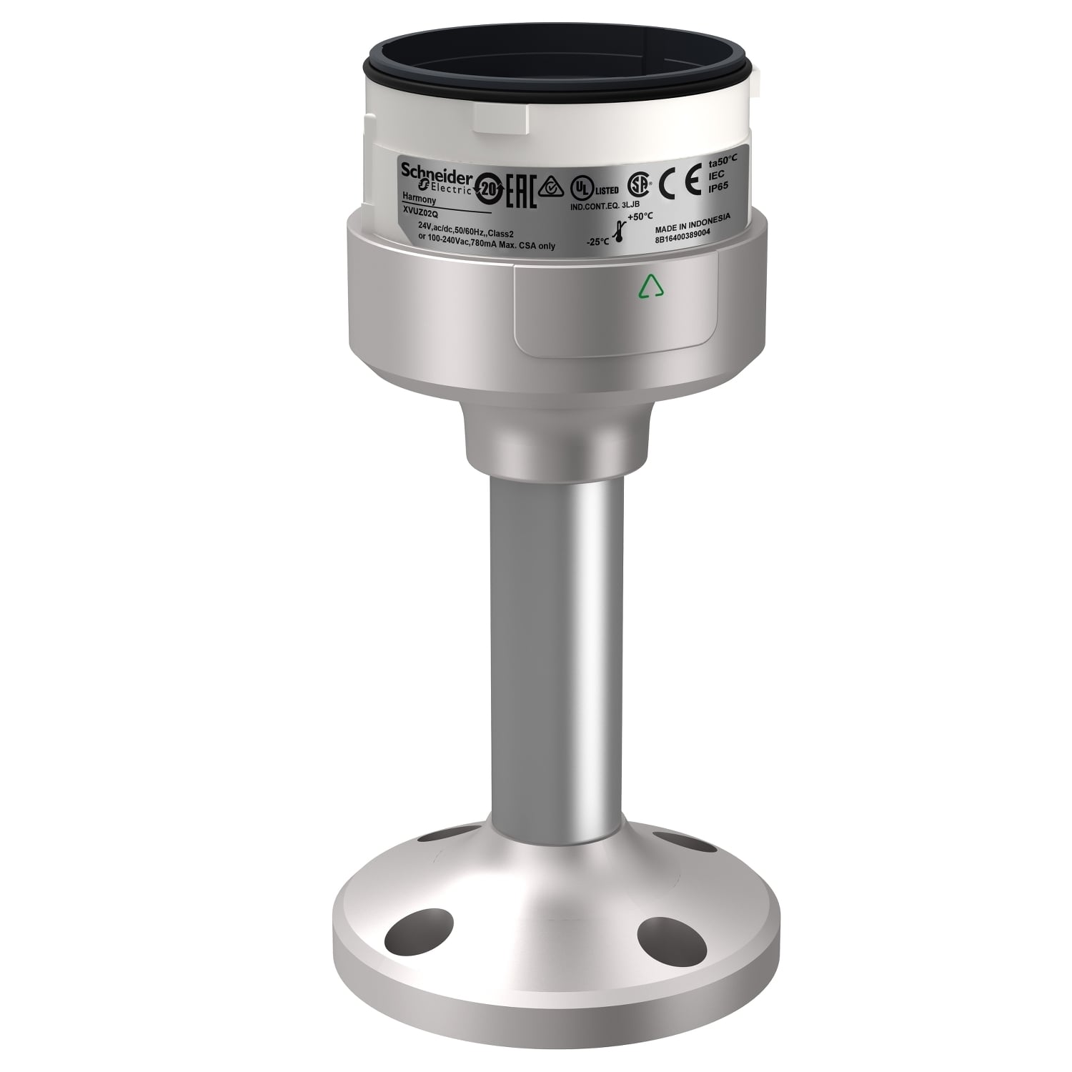 XVUZ02Q Harmony Fixing Plate With Aluminum Pole, For Use With Modular Tower Light, -25 to 50 deg C, PBT/ABS/Polycarbonate, Silver