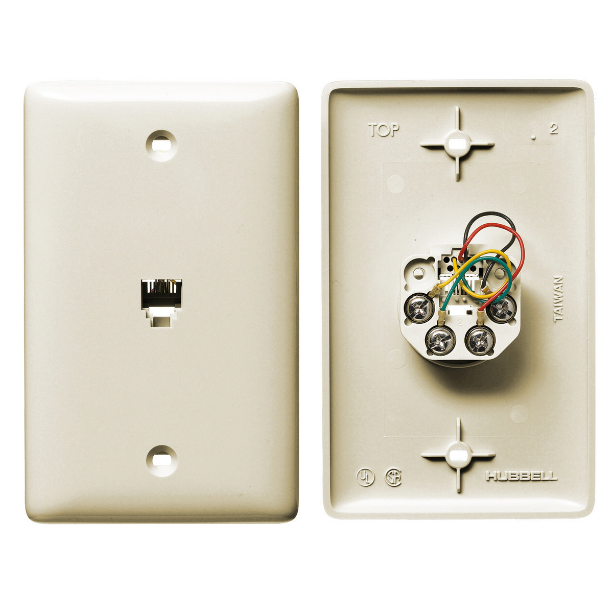 NS730LA 1-Gang Standard Molded-In Plate, Screw Terminal Connection, Screw Mount, 6-Position 4-Conductor Jack Position