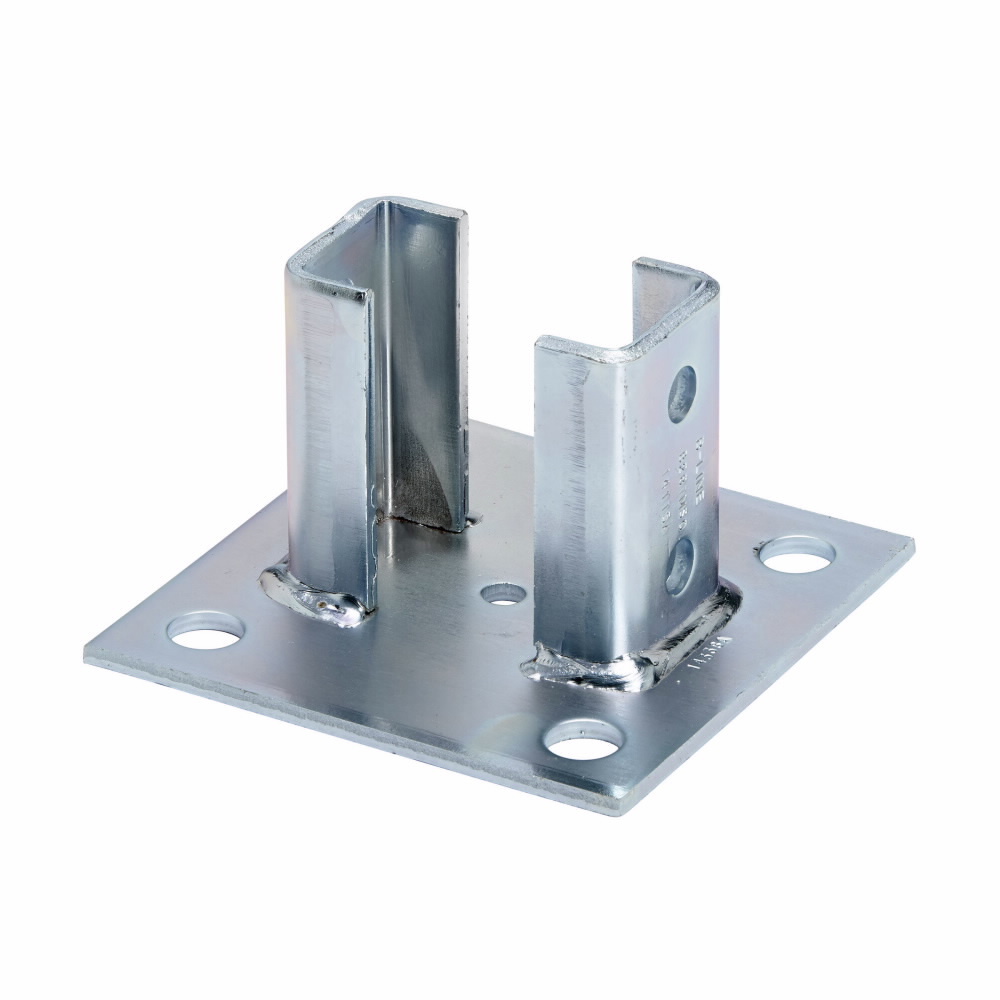 B281MSQZN Square Post Base, 2 Channel, Centered Channel Position, 3-1/2 in H Base, For Use With B22-2PL Series Channel, Steel