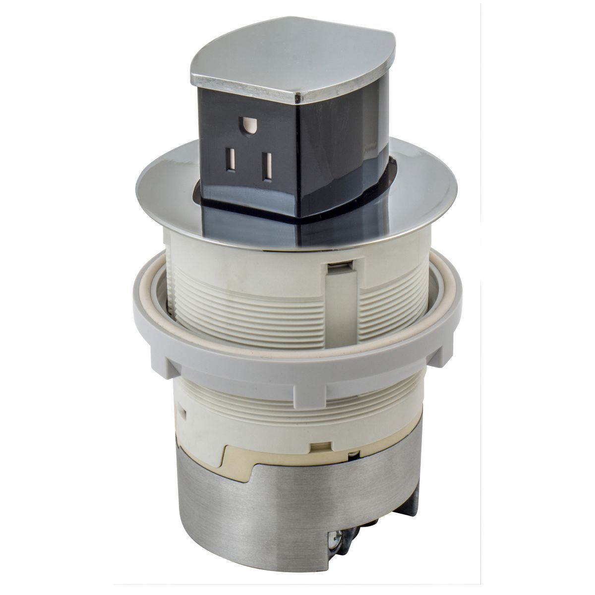 RCT201CH Flush Pop-Up Standard Sized Tamper Resistant Countertop Receptacle, 1 Gangs, 4 in Dia Cover, Composite
