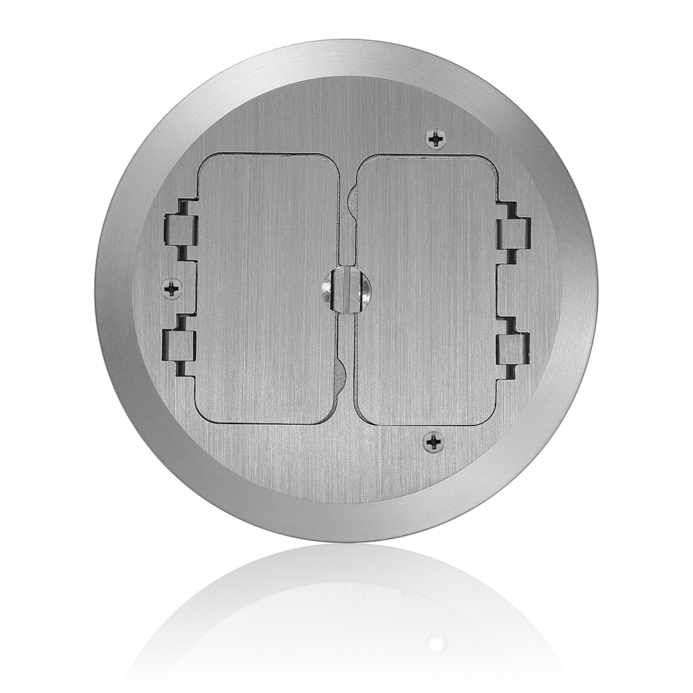 FBC2F-N Floor Box Cover Plate, 6-1/2 in Dia, (2) Decora Flip Lids Cover, Forged Brass