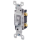 Switch Single Pole Lighted Toggle, Residential Grade 15A-120VAC. Quickwire And Side Wired With Ground Screw.