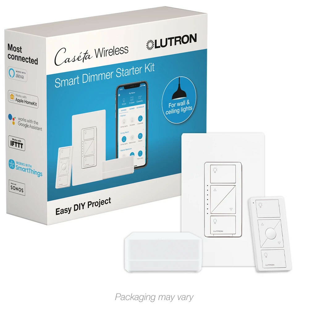 P-BDG-PKG1W Caseta Smart Dimmer Switch Kit with Smart Hub, Original In-Wall Dimmer Switch, Pico Remote, and Wall Plate, White