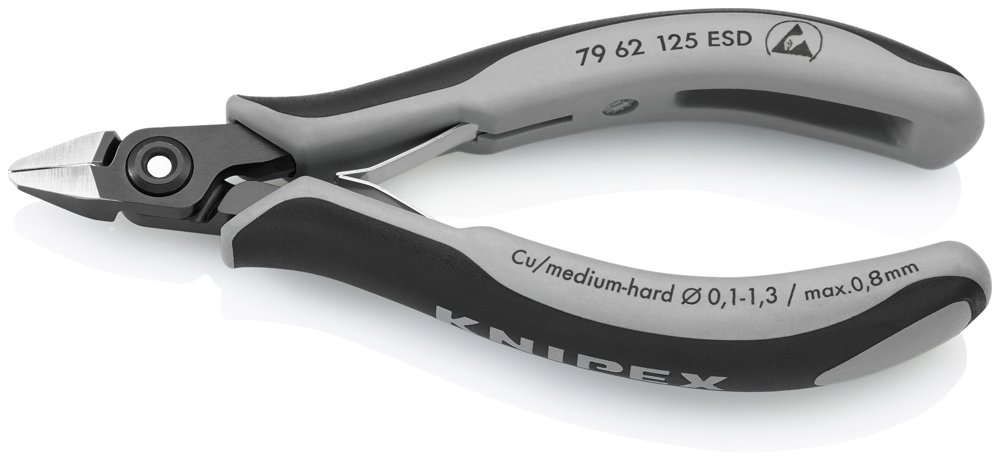 Electronics Diagonal Cutters-ESD Handles, 5 in., Multi-Component, Polished, Flush Cut, Oval Head, Up to 1/32 in. Medium Wire