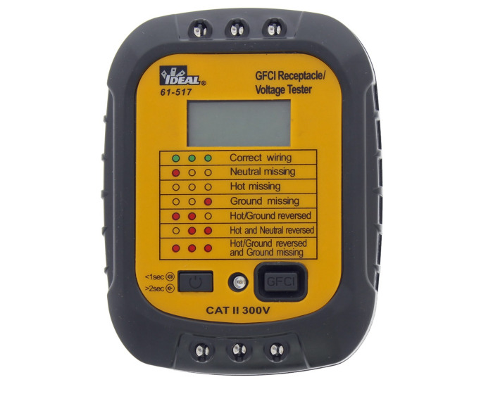 Receptacle Tester w/GFCI & Voltage Readout