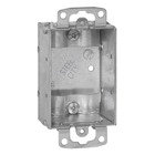 Non-Gangable Switch Box, 7.5 Cubic Inches, 3 Inches Long x 2 Inches Wide x 1-1/2 Inches Deep, 1/2 Inch Knockouts, Pre-Galvanized Steel, Beveled Corners, Non-Metallic Cable Clamps (C-5) and Ears Flush for Old Work, For Non-Metallic Sheathed Cable