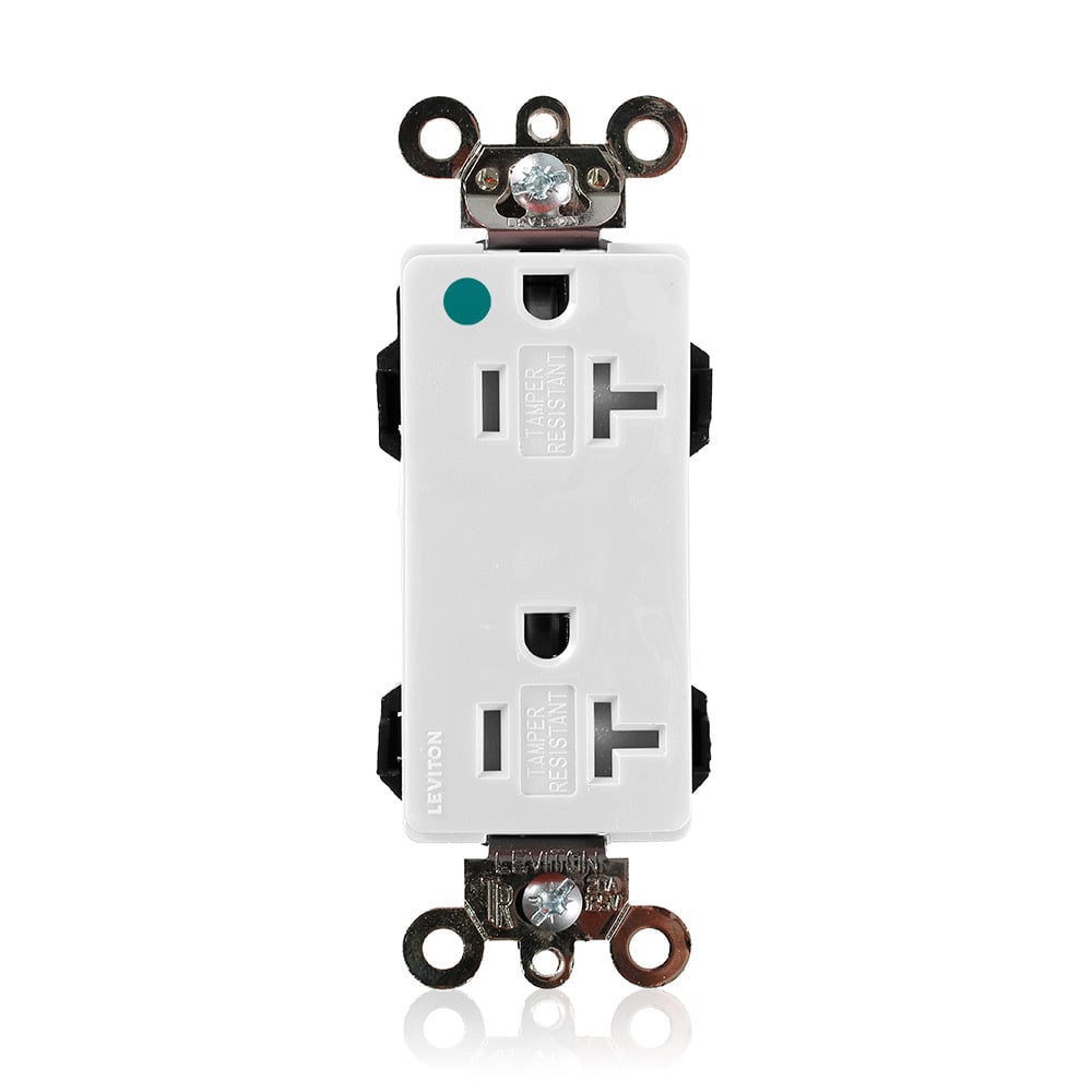 MT163-HGW Decora Plus Lev-Lok 1-Phase Duplex Extra Heavy Duty Self-Grounding Tamper Resistant Straight Blade Receptacle, 125 V AC, 20 A, 2 Poles, 3 Wires, White