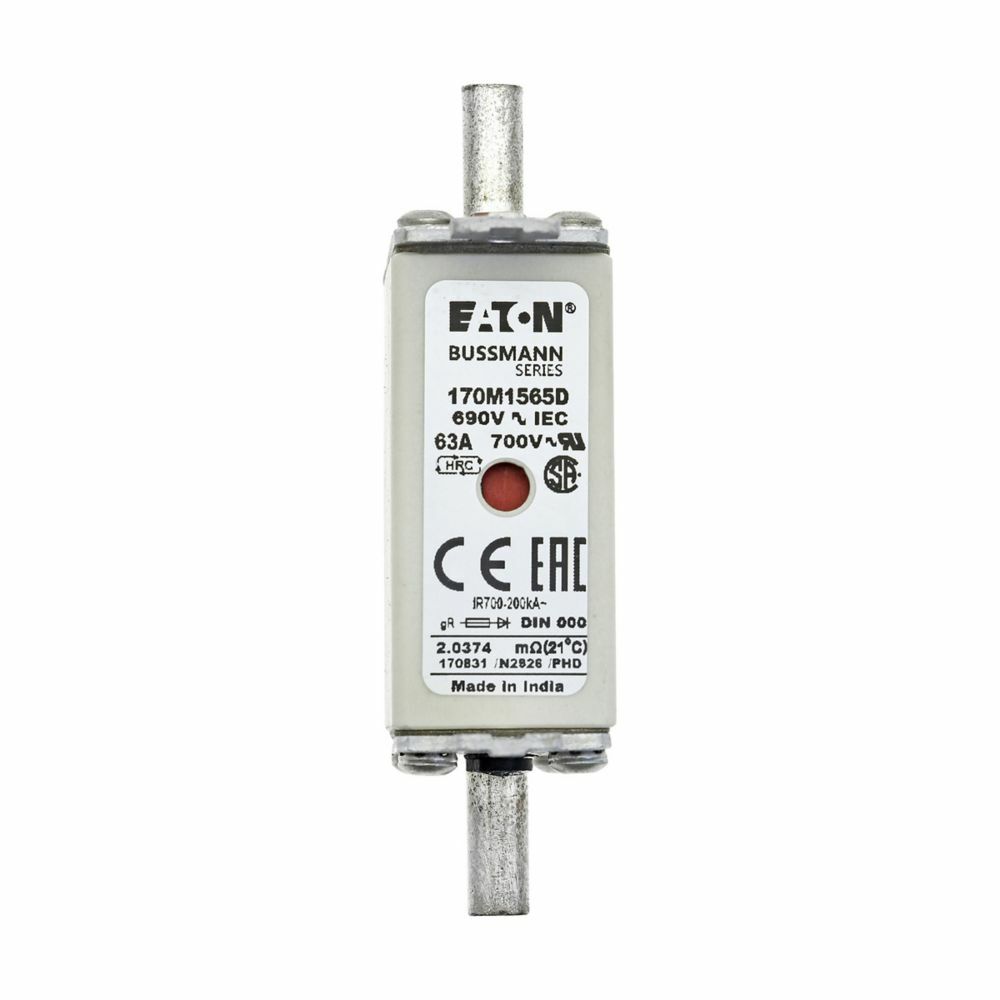 170M1565D Square Body Type T High Speed Fuse, 63 A, 690 V, 200 kA Interrupt, Class: gR, Square Body