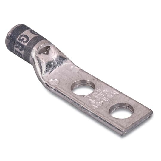 256-30695-1184 Color-Keyed 2-Hole Non-Insulated Compression Lug Connector With Peep Hole, 4 AWG Copper Conductor, Die Code: 29, 5/16 in Stud, Copper