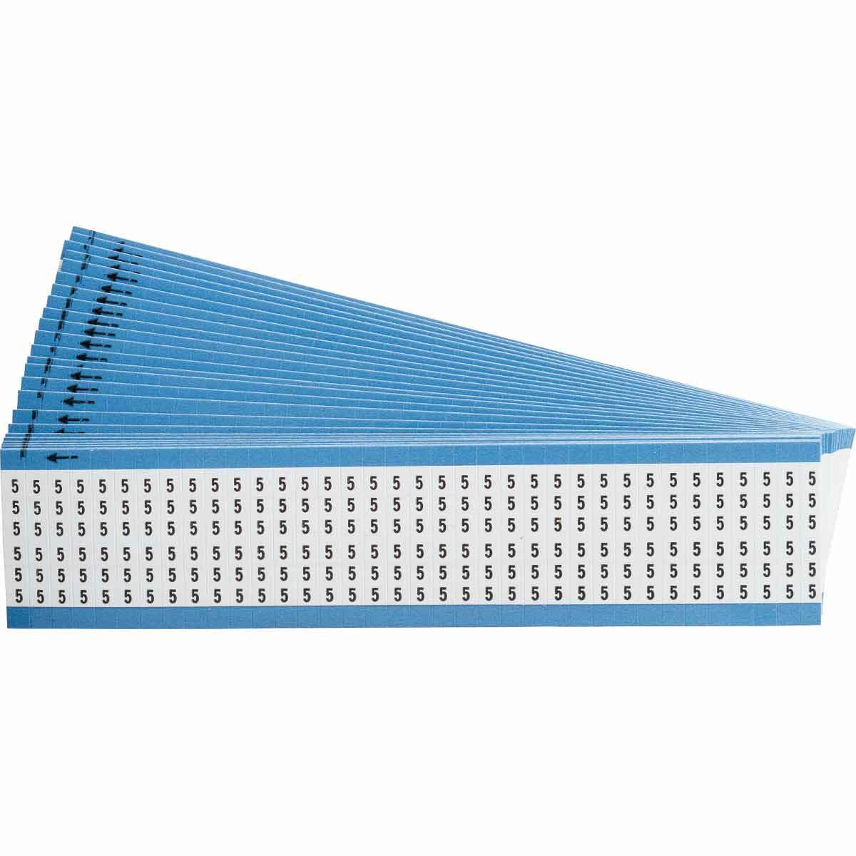 WM-5-PK WM Series Pre-Printed Solid Number Wire Marker Card, 1/4 in W, Black on White, B-500 Repositionable Vinyl Coated Fabric, 36 Markers per Card