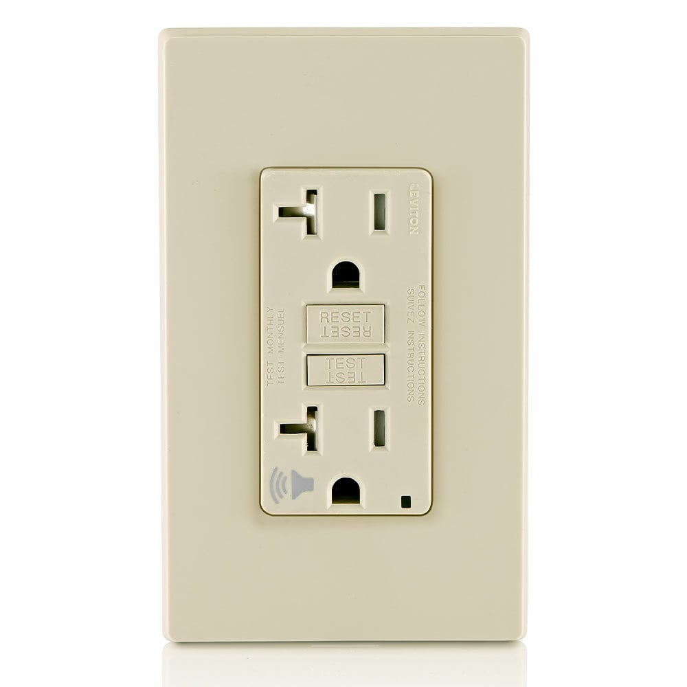 GFTA2-T Duplex Outlet Self-Test Tamper Resistant GFCI Receptacle With Audible Trip Alert, LED Indicator, Light Almond Test, Reset Button, 125 V AC, 20 A, 2 Poles, 3 Wires, Light Almond