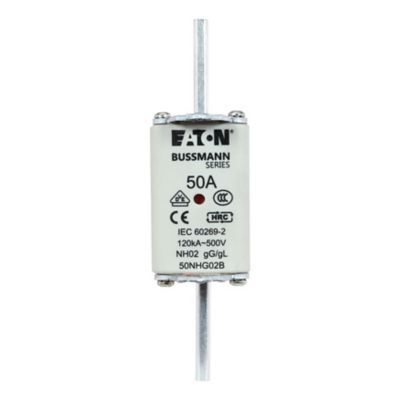 50NHG02B Size 02 Dual Indicator Low Voltage NH Fuse Link, 500 V, 50 A, For Use With Class C gG/gL Fuse, Ceramic
