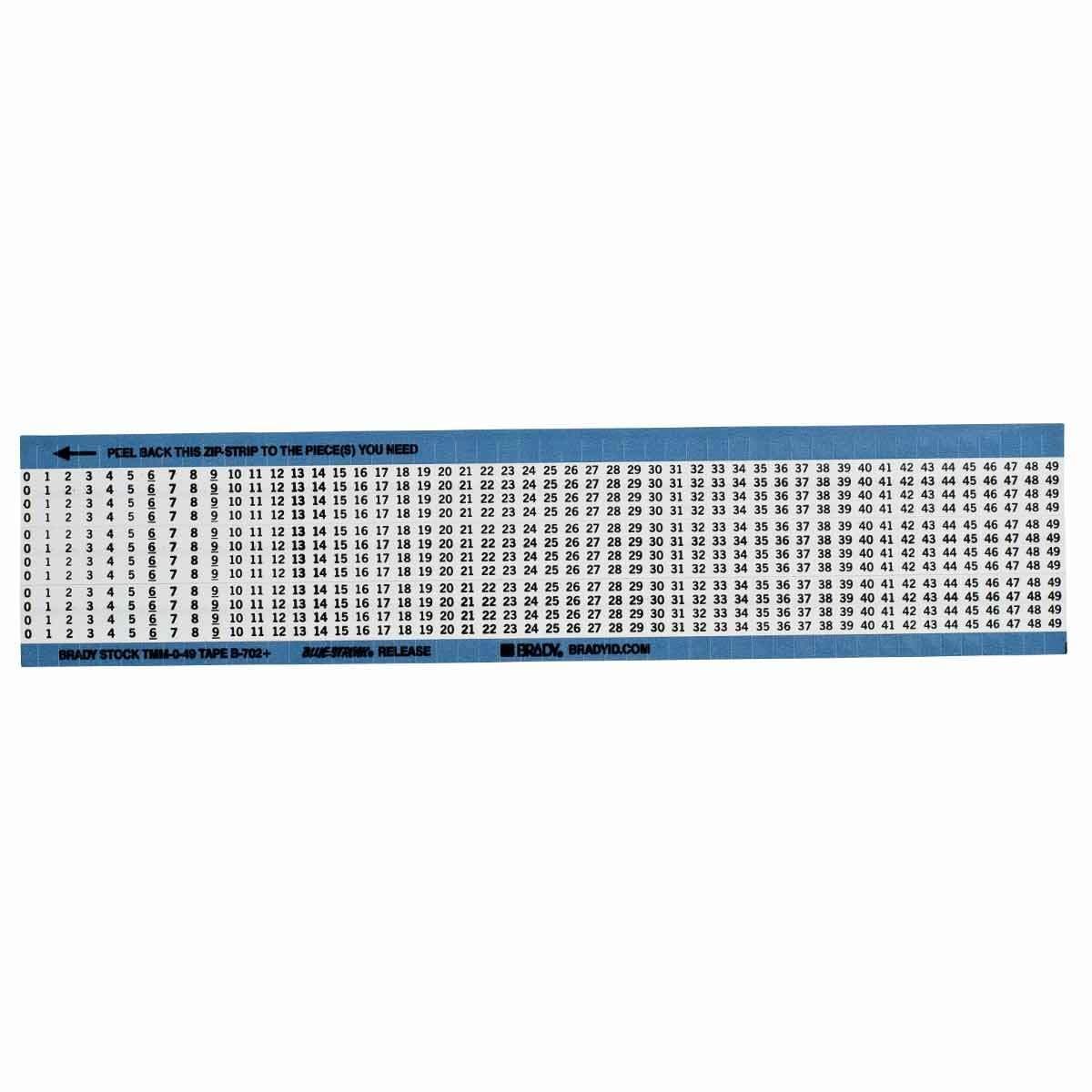 TMM-0-49-PK TMM Consecutive Number Repeated Wire Marker Card, 4.35 mm W, Black on White, B-702 Low Profile Vinyl Coated Polyester, 150 Markers per Card