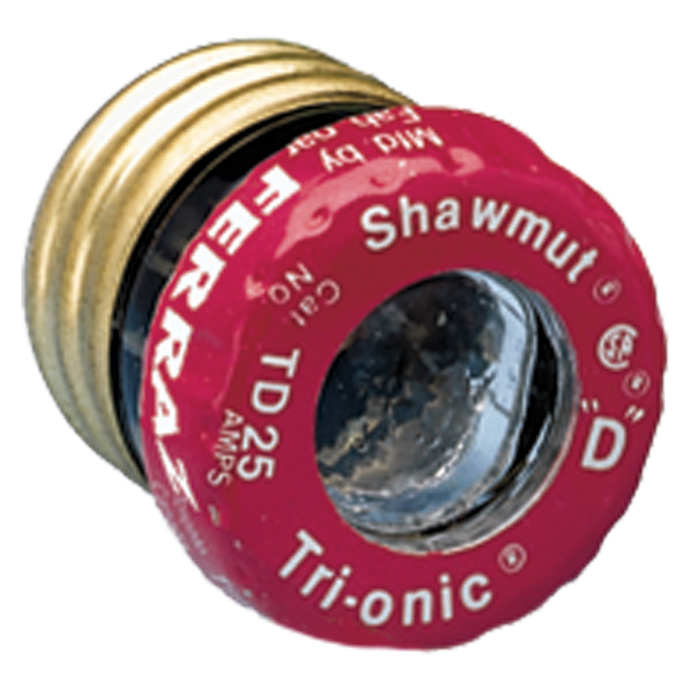 TD25 Time Delay Low Voltage Plug Fuse, 25 A, 125 V AC, 10 kA, Edison Base Body