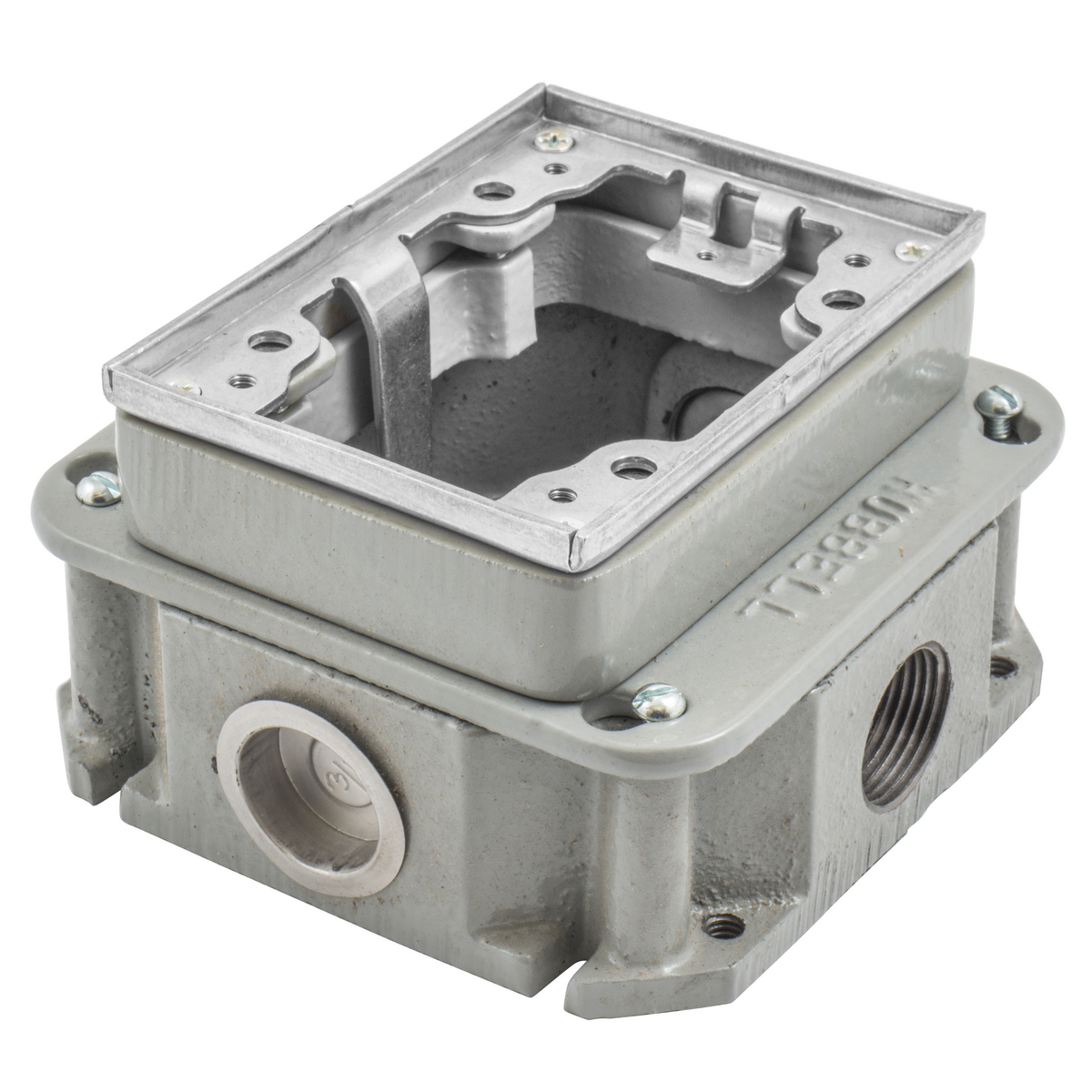 BA2437 Deep Fully Adjustable Concrete Floor Box, Cast Iron, 30 cu-in Capacity, 1 Gangs, 4 Knockouts, 4.69 in L x 4.69 in W x 2.9 in H