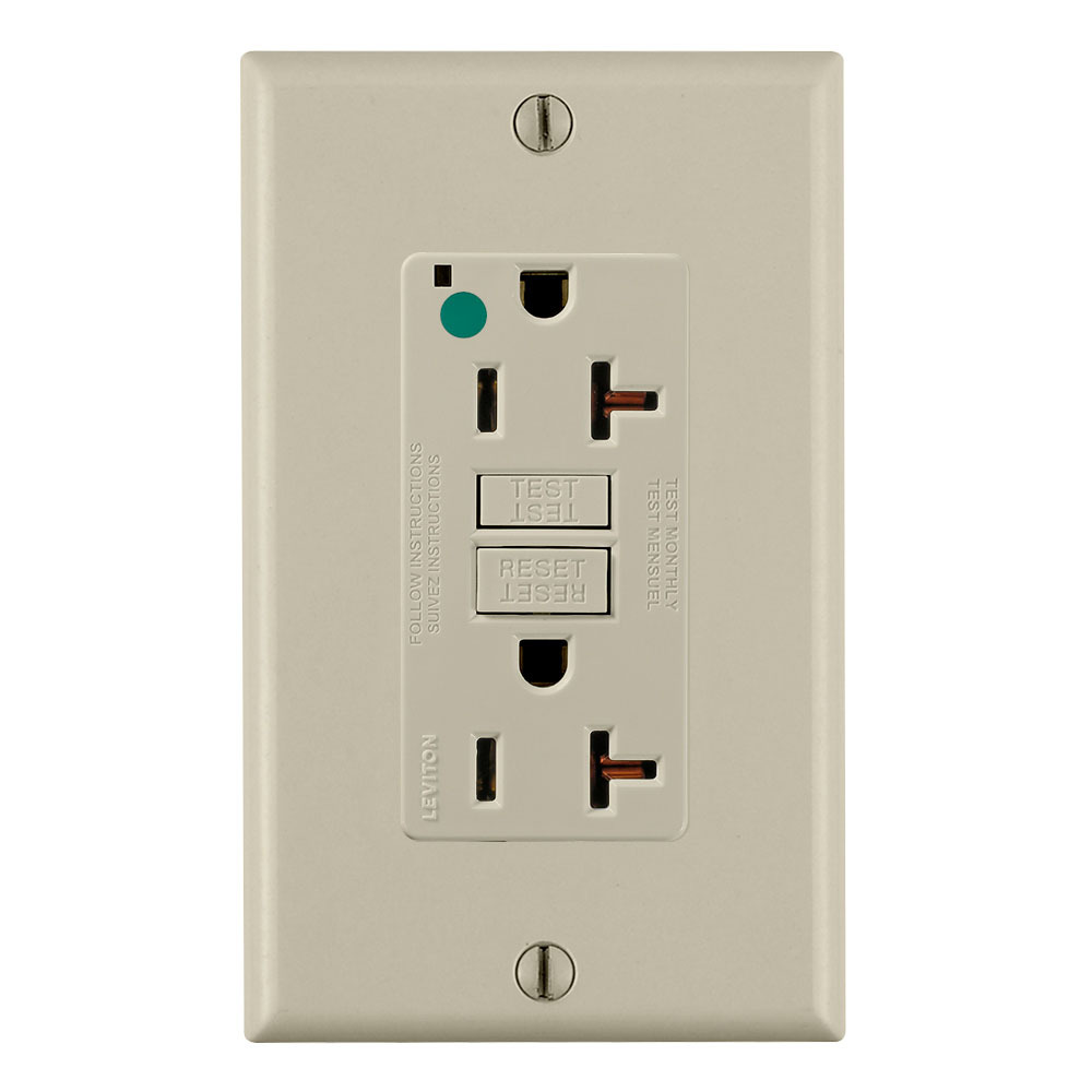 GFNT2-HGI SmartlockPro Slim Duplex Feed Through Non-Tamper Resistant Self-Test GFCI Receptacle, 125 V AC, 20 A, 2 Poles, 3 Wires, Ivory
