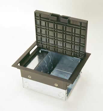 AC8105 FloorSource Raised Triple Service Floor Box, Die Cast Zinc Lid, 262.97 cu-in Capacity, 8 Knockouts, 8 x 10 x 5 in
