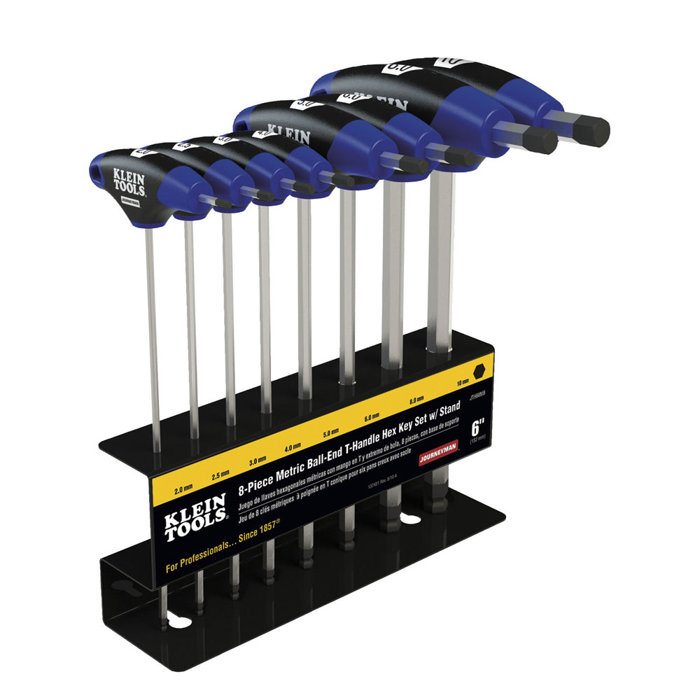 JTH68MB Journeyman Ball End Hex Key Set With Stand, 8 Pieces, 2 to 10 mm Hex, T-Handle Grip Handle, Steel