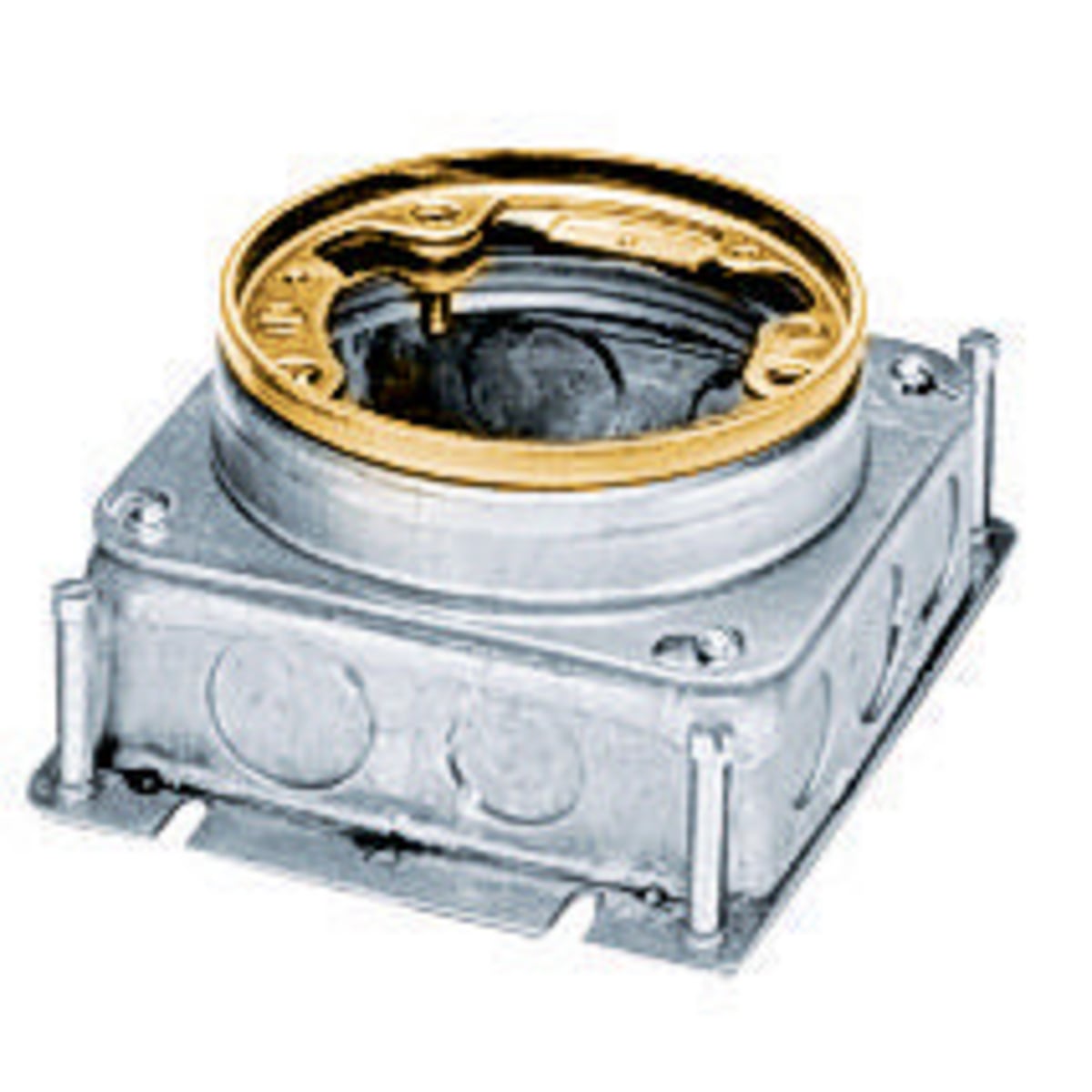 B2527 B25 Deep Fully Adjustable Standard Sized Floor Box, Stamped Steel, 54 cu-in Capacity, (9) Knockouts, 6 in L x 4.81 in W x 3.88 in H
